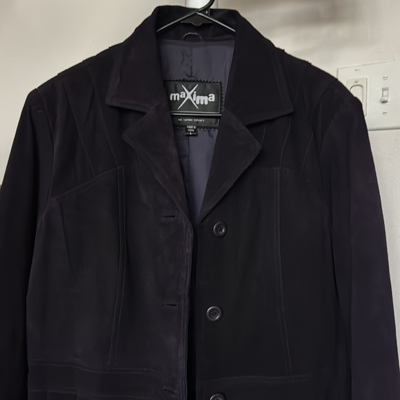 Maxima/Wilsons Purple Suede Leather Button Front Tailored Jacket/Coat Sz L - Picture 2 of 12